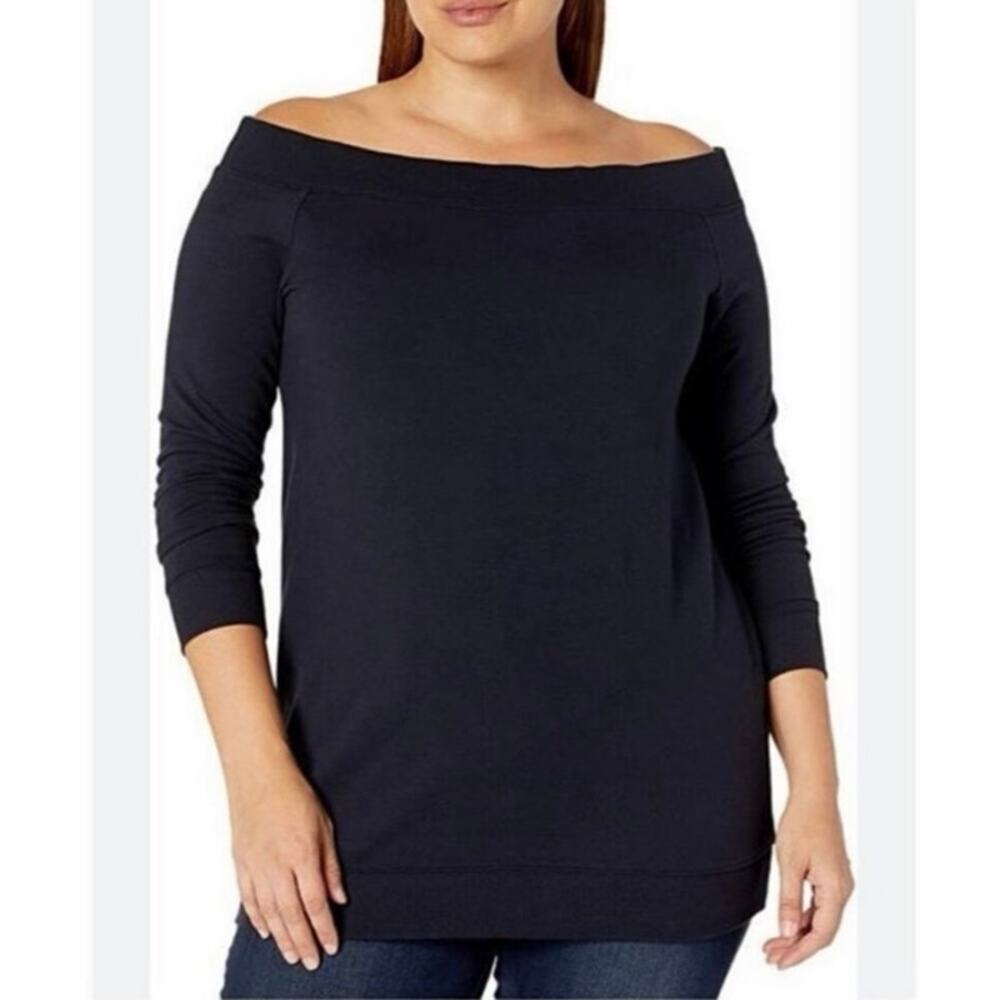 Daily Ritual Navy Blue Off Shoulder Tunic Sweater Top 3/4 Sleeve Plus Size 1X